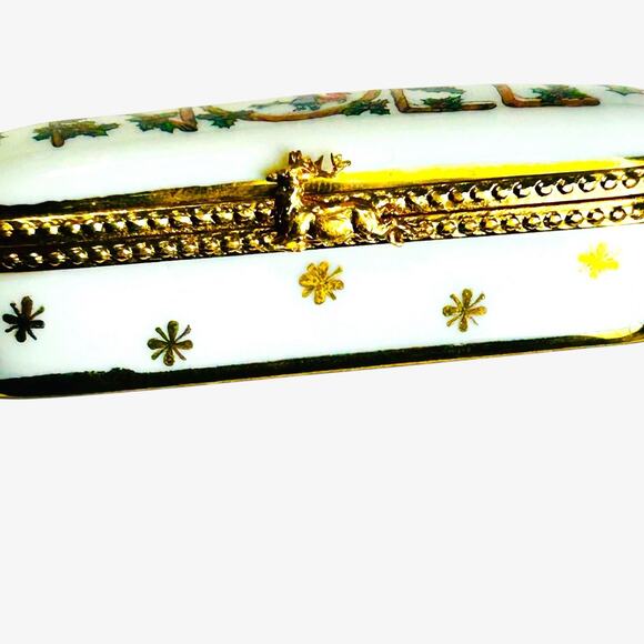 Vintage Limoges Trinket Needle Box Christmas Noel Reindeer Fontanille Marraud FM - Picture 4 of 10